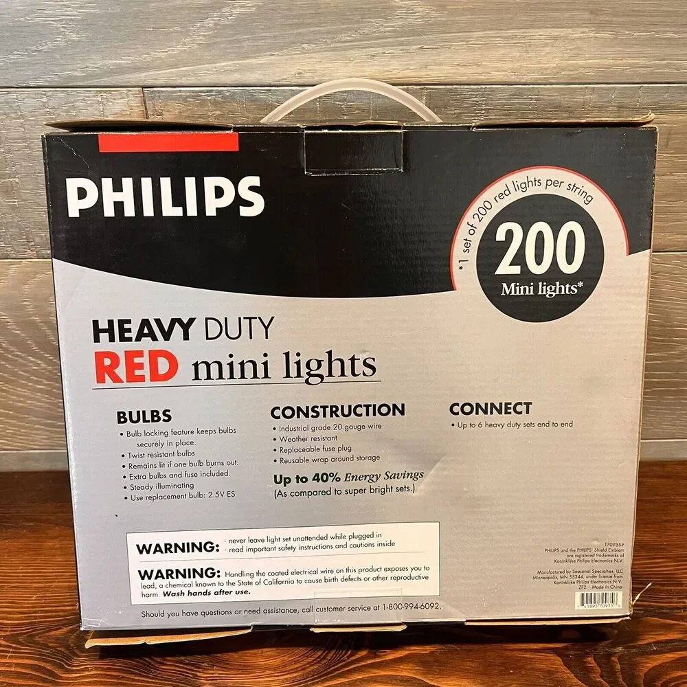 Philips Heavy Duty Red Lights 200 Mini Lights Green Wire Christmas Holiday Patio